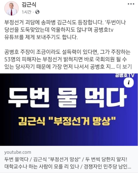<김근식 경남대 정치외교학과 교수 페이스북 게시물 갈무리>